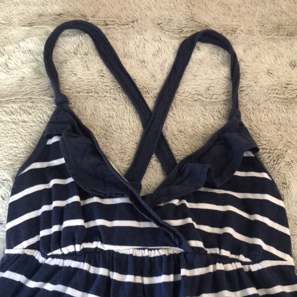 Hollister nautical stripe dress M navy white v-neck ruffle cross back sundress - Picture 2 of 6